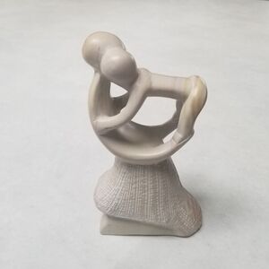 African Art Soapstone Rock Carving Textured Mother and Child Off White